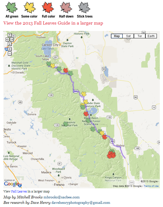 California Fall Color Map California Fall Foliage Map